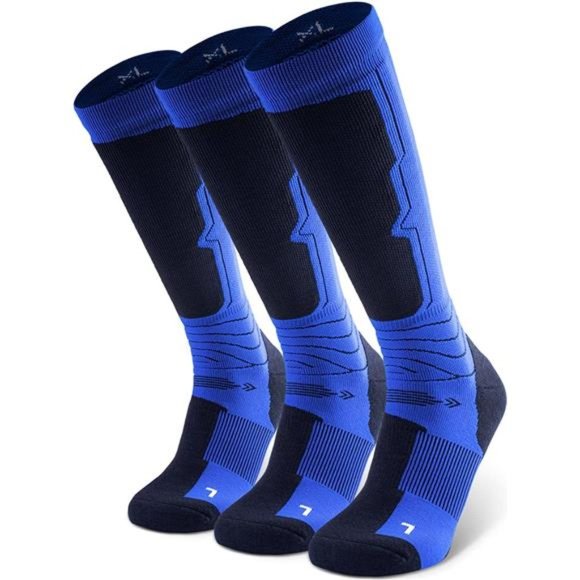 3 Pack Merino Wool Ski Socks for Skiing, Snowboarding, Winter Thermal, Blue